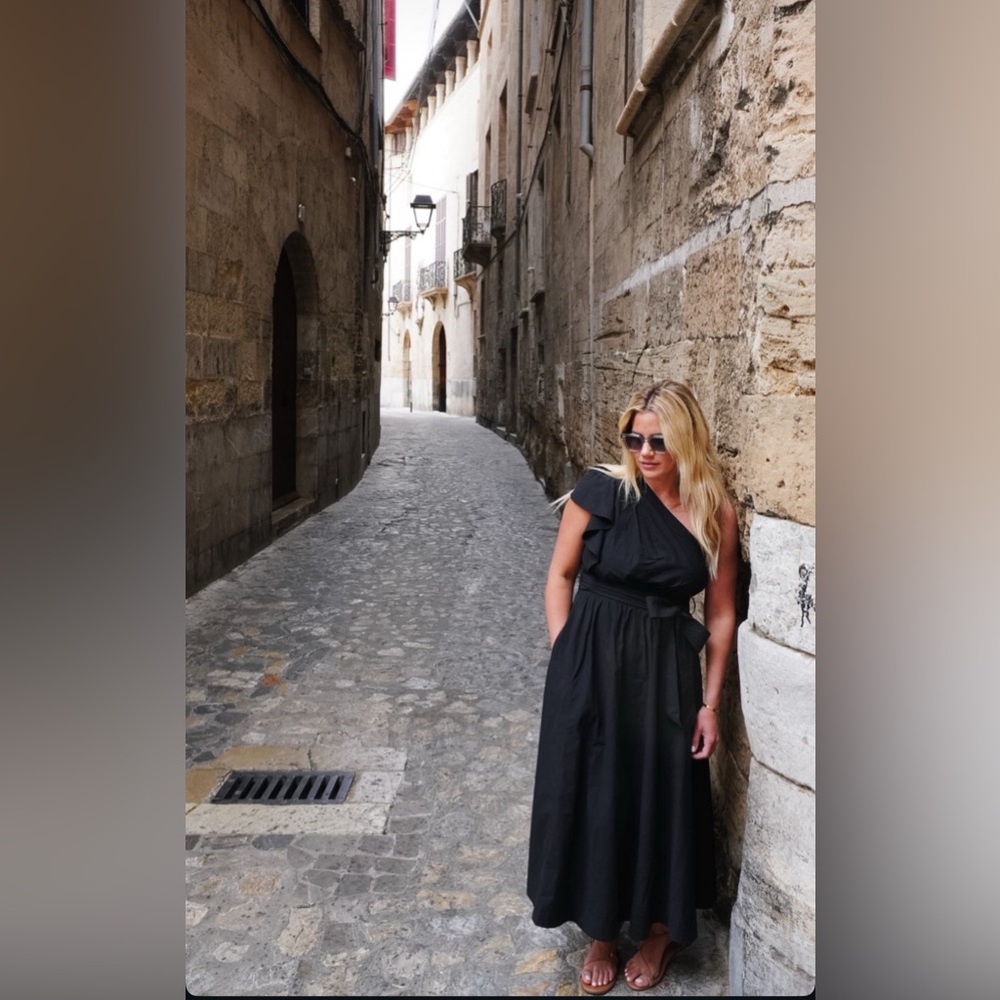 Madewell Black Belted One-Shoulder Maxi Dress